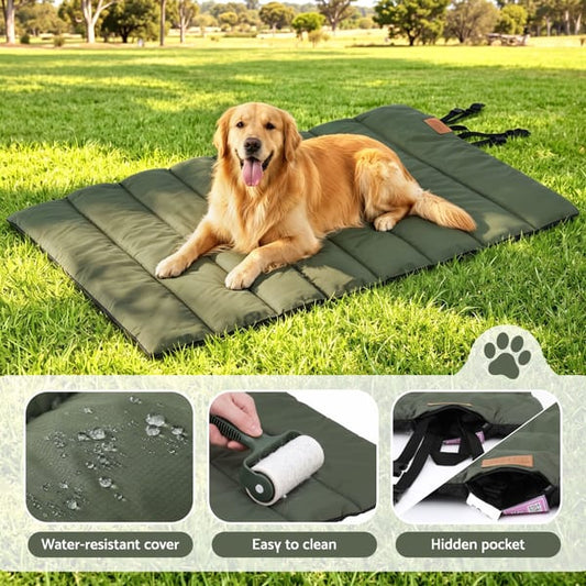 Dog Bed outdoor Large Water-resistant Washable Foldable Travel Dog Mat Green