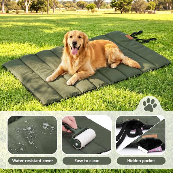 Dog Bed outdoor Large Water-resistant Washable Foldable Travel Dog Mat Green