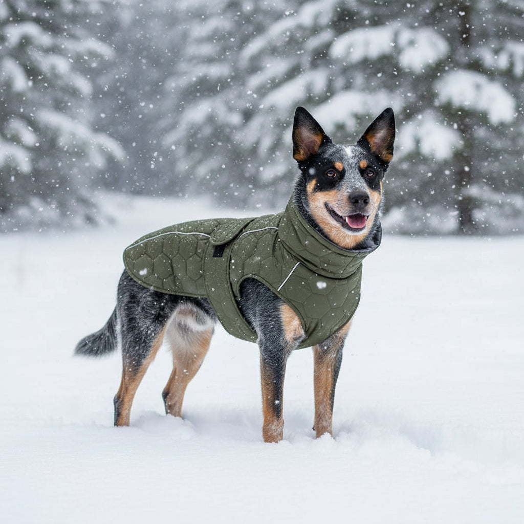 Dog Coat - Winter Dog Coat - Warm Dog Coat - Waterproof Dog Coat - Adjustable Reflective Coat - Velcro Design - Ideal for Medium-Sized Dogs - Size M - Green