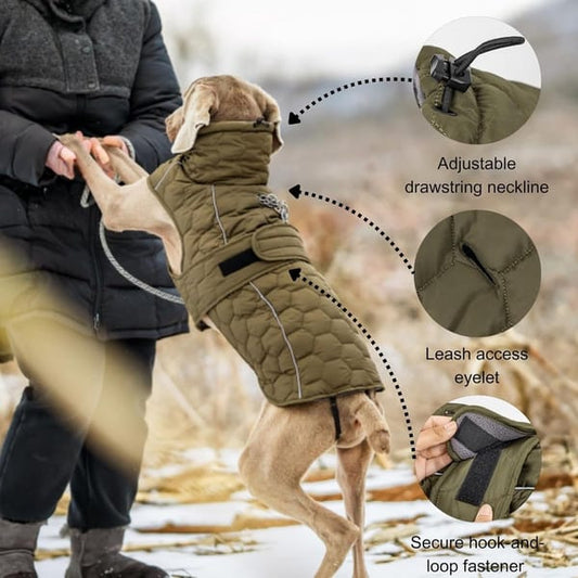 Dog Coat - Winter Dog Coat - Warm Dog Coat - Waterproof Dog Coat - Adjustable Reflective Coat - Velcro Design