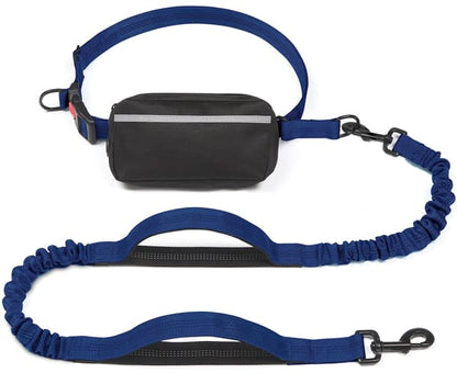 Hands-Free Dog Leash with Waist Belt and Storage Pouch, Shock-Absorbing Bungee Leash for Running, Walking, and Outdoor Adventures