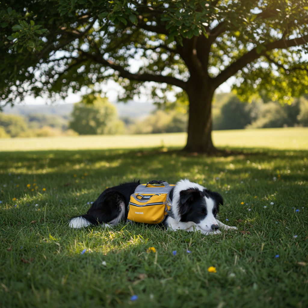 Yellow Saddle Bag Dog Backpack - Adjustable Harness Pack for Hiking, Camping & Travel with Medium to Large Dogs