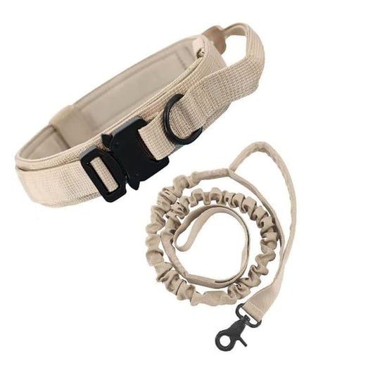 khaki Hands-Free Dog Leash with Adjustable Waist Belt - Shock Absorbing Bungee Lead
