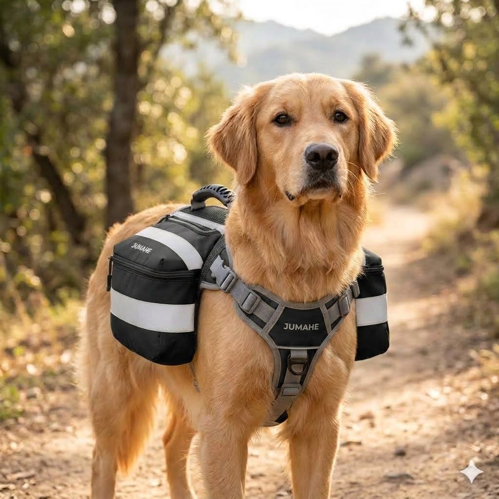 Yellow Saddle Bag Dog Backpack - Adjustable Harness Pack for Hiking, Camping & Travel with Medium to Large Dogs