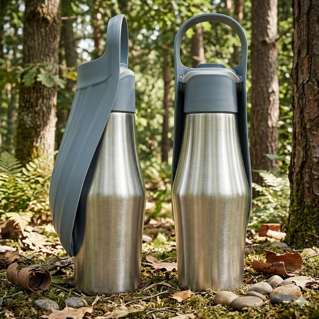 Food-Grade 304 Stainless Steel Pet Water Bottle - Portable Dog and Cat Travel Cup, Outdoor Feeder for Walks and Hikes
