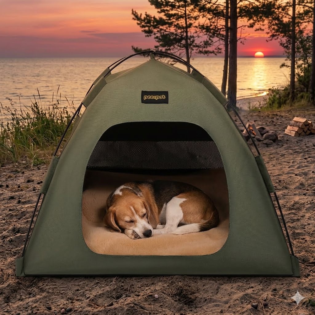 All-Weather Portable Pet Tent with Dual-Sided Cushion & Insect-Proof Mesh – L Size 60 x 60 x 50 cm, Waterproof & Sun-Proof Outdoor Four Corner Dome Kennel for Dogs Travel Camping